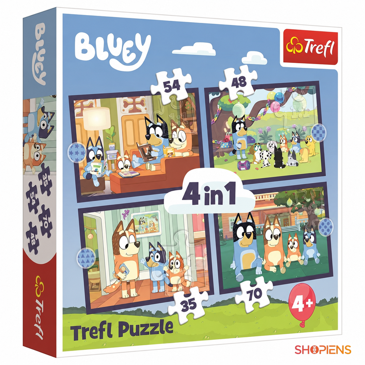 Set puzzle Bluey în familie 4 în 1