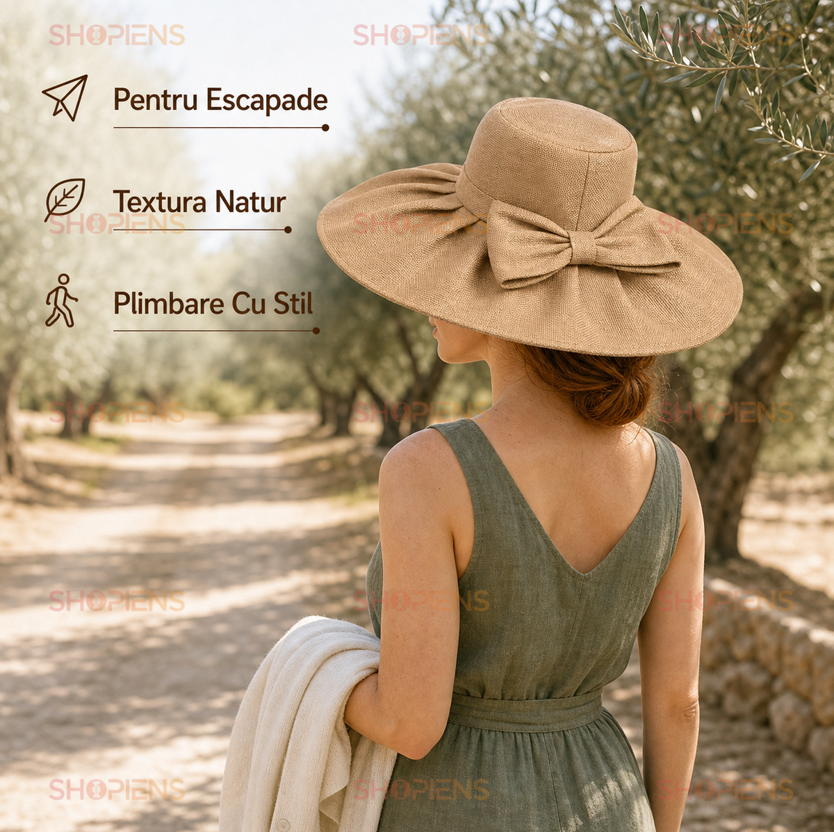 Palarie Bej Natur Cu Volan Amplu Si Funda Asortata