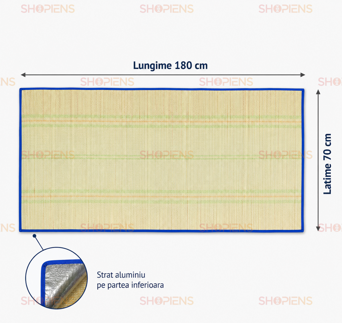 Rogojina Plaja Rulabila Cu Strat Aluminiu Si Margine Bleu 180x70cm