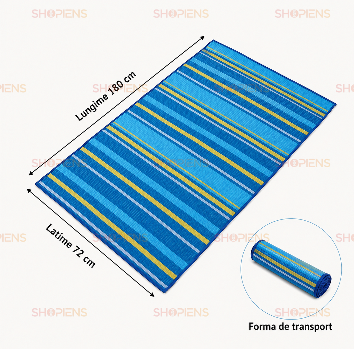 Rogojina Plaja Bleu Cu Dungi Ciel Si Accente Galbene 180x72cm
