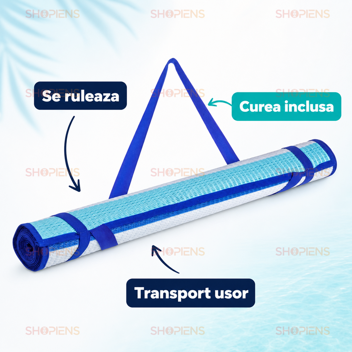 Rogojina Plaja Rulabila Bleu Alb Turcoaz 180x60cm