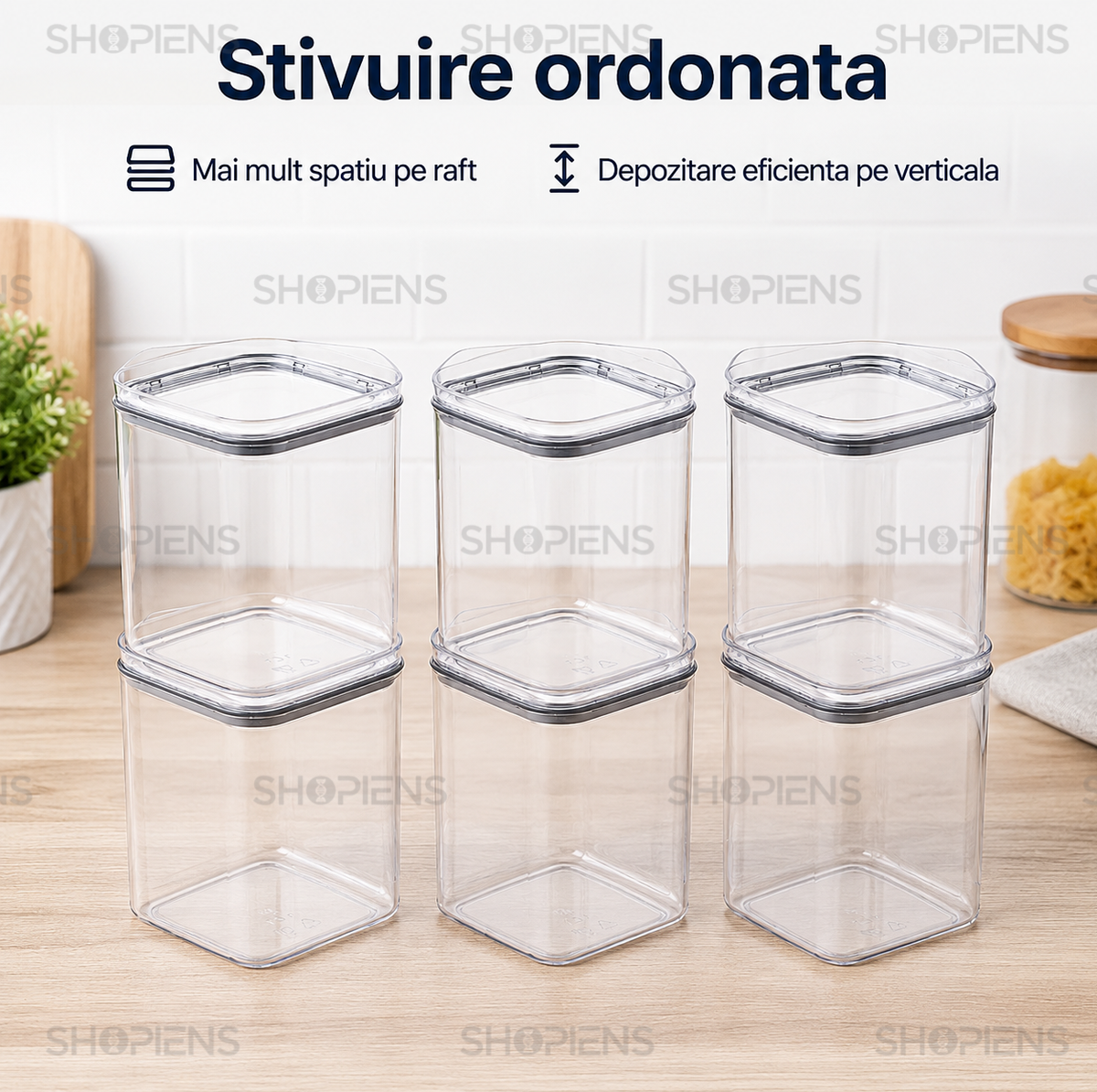 Set 6 recipiente depozitare alimente, pentru camara, 1l, plastic