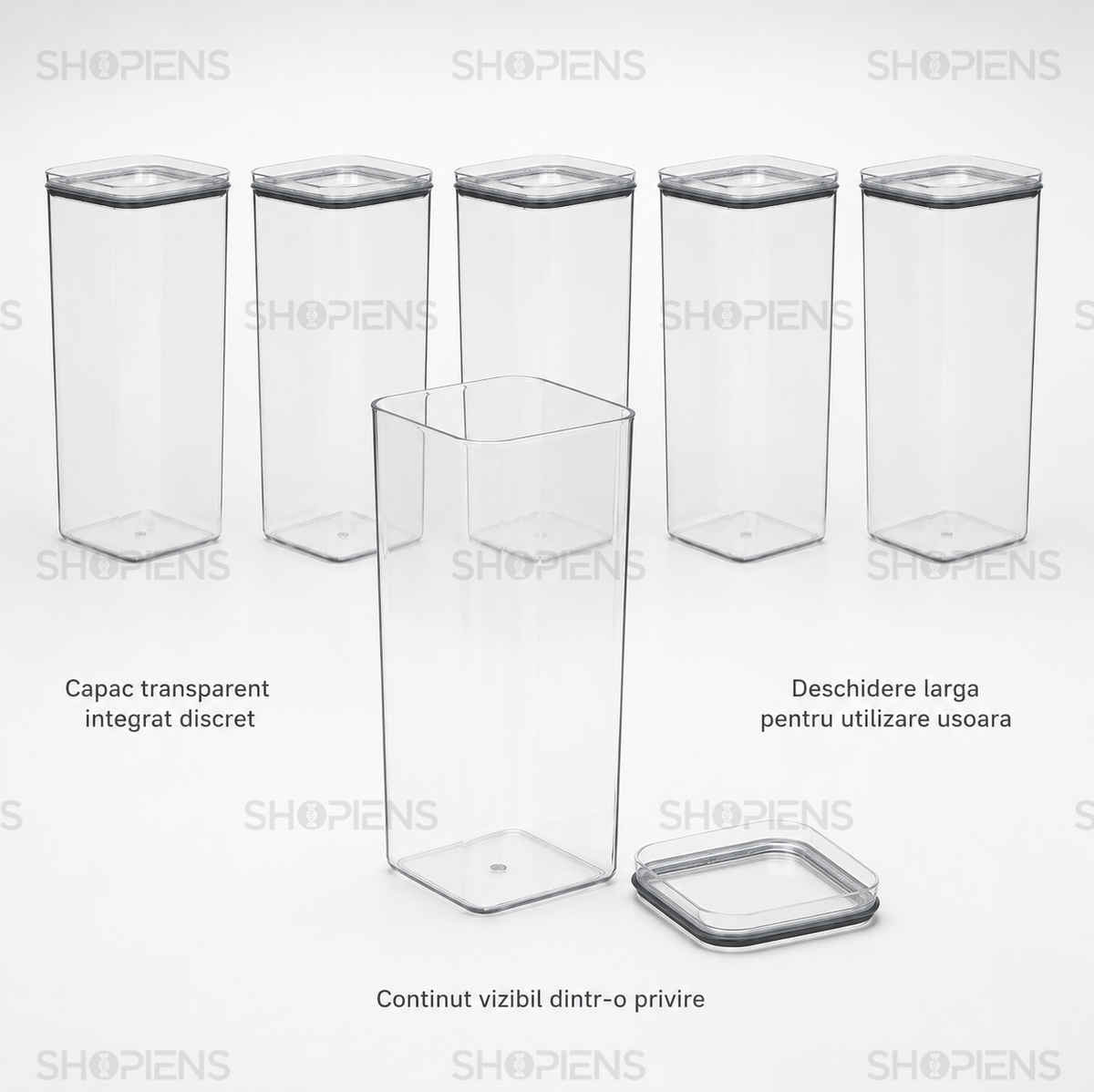 Set 6 recipiente depozitare alimente, pentru camara, 2l, plastic