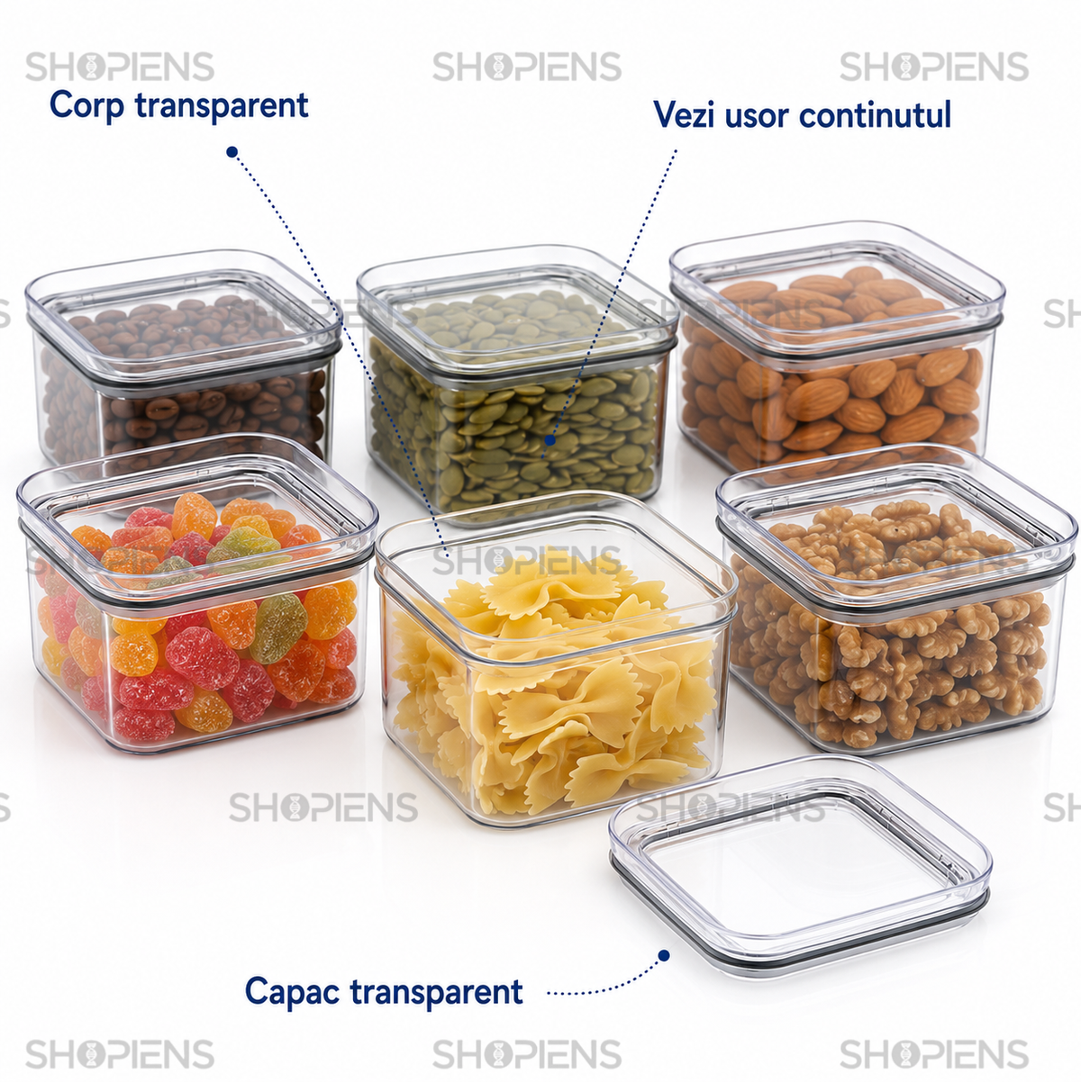 Set 6 recipiente depozitare alimente, pentru camara, 500ml, plastic