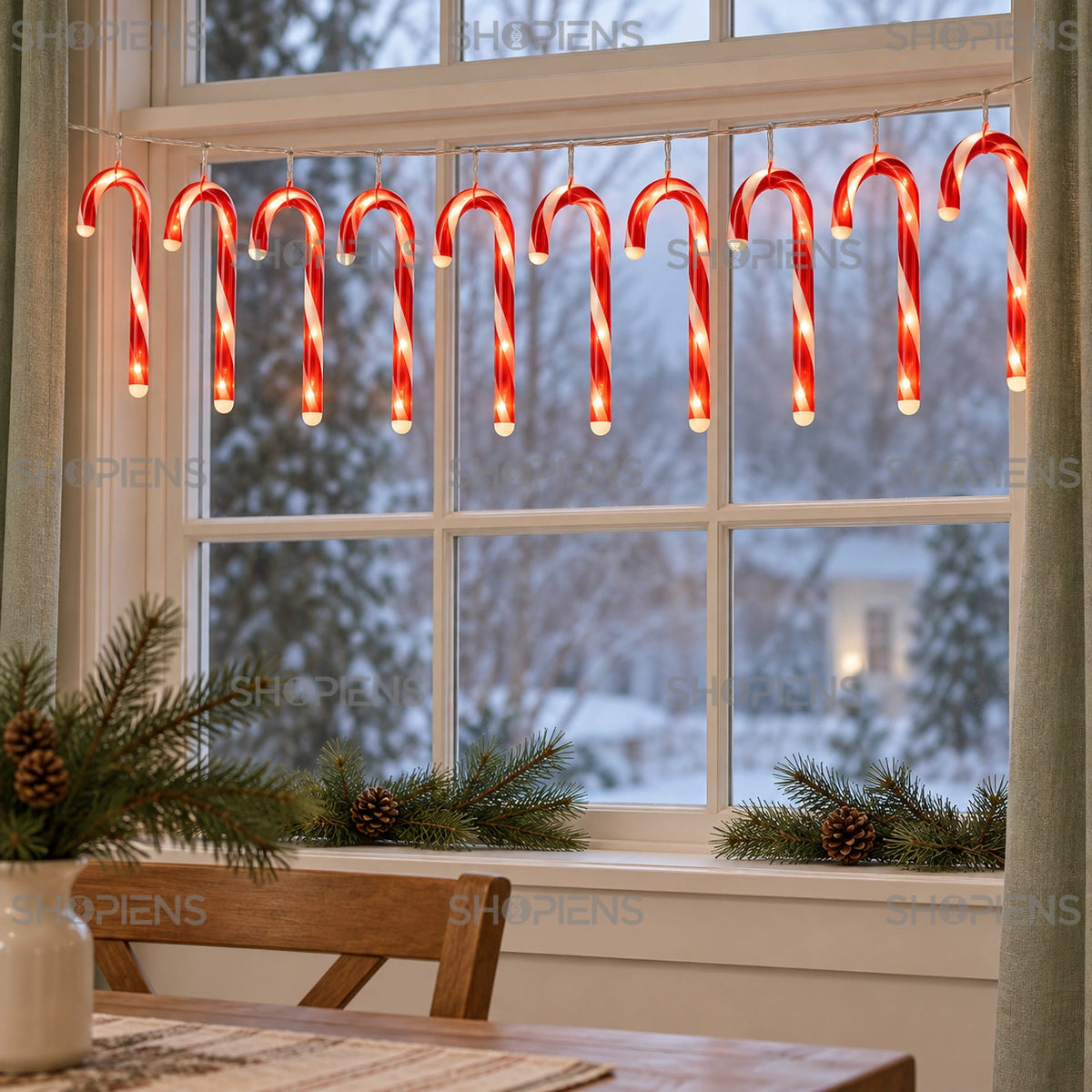 Bastonașe candy luminoase cu 40 LED-uri alb cald și baterii, aranjament luminos de sărbători | Shopiens®