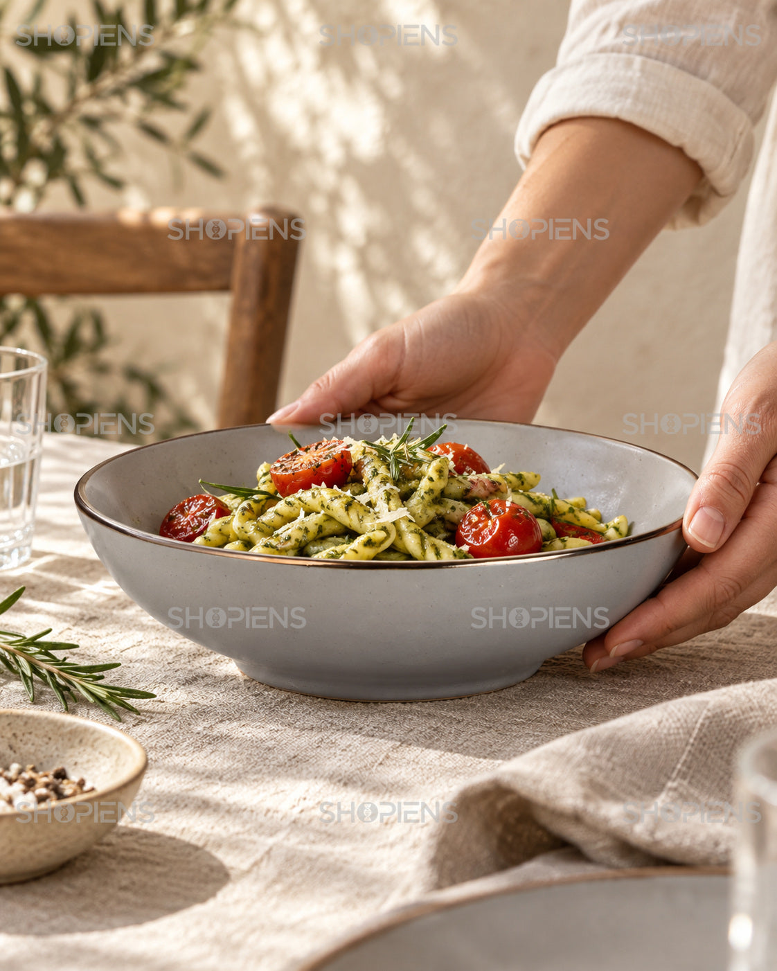 Set de 2 boluri gri pentru paste, 21 cm
