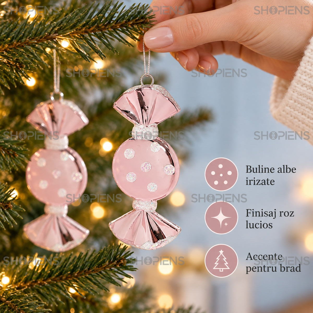 Bomboane decorative roz cu buline, set 3, 9 cm – detalii și utilizare – Shopiens