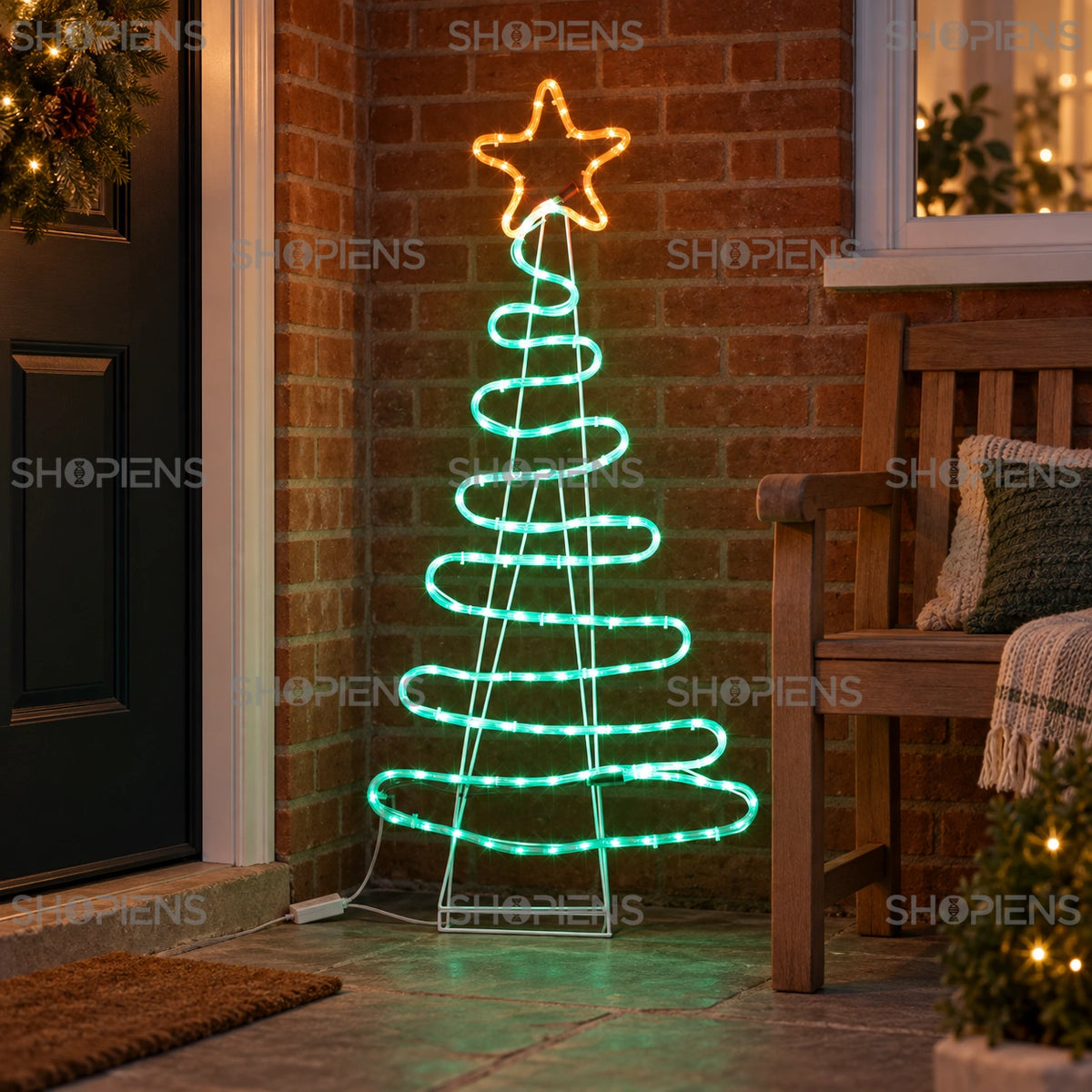 Brad luminos LED de 112 cm pe o verandă din cărămidă | Shopiens®
