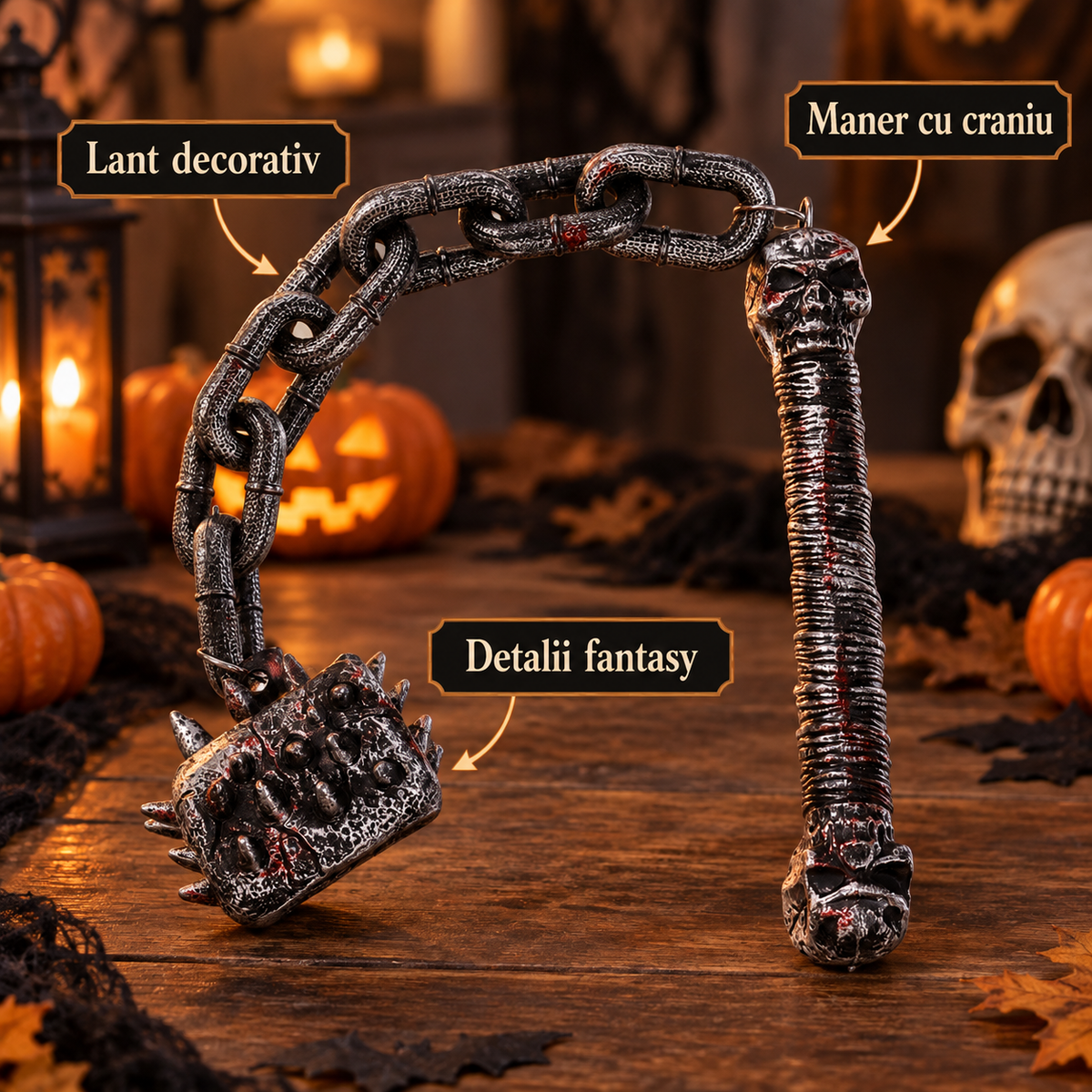Buzdugan Decorativ Cu Lant Si Cranii, 72 Cm - avantaje - Shopiens