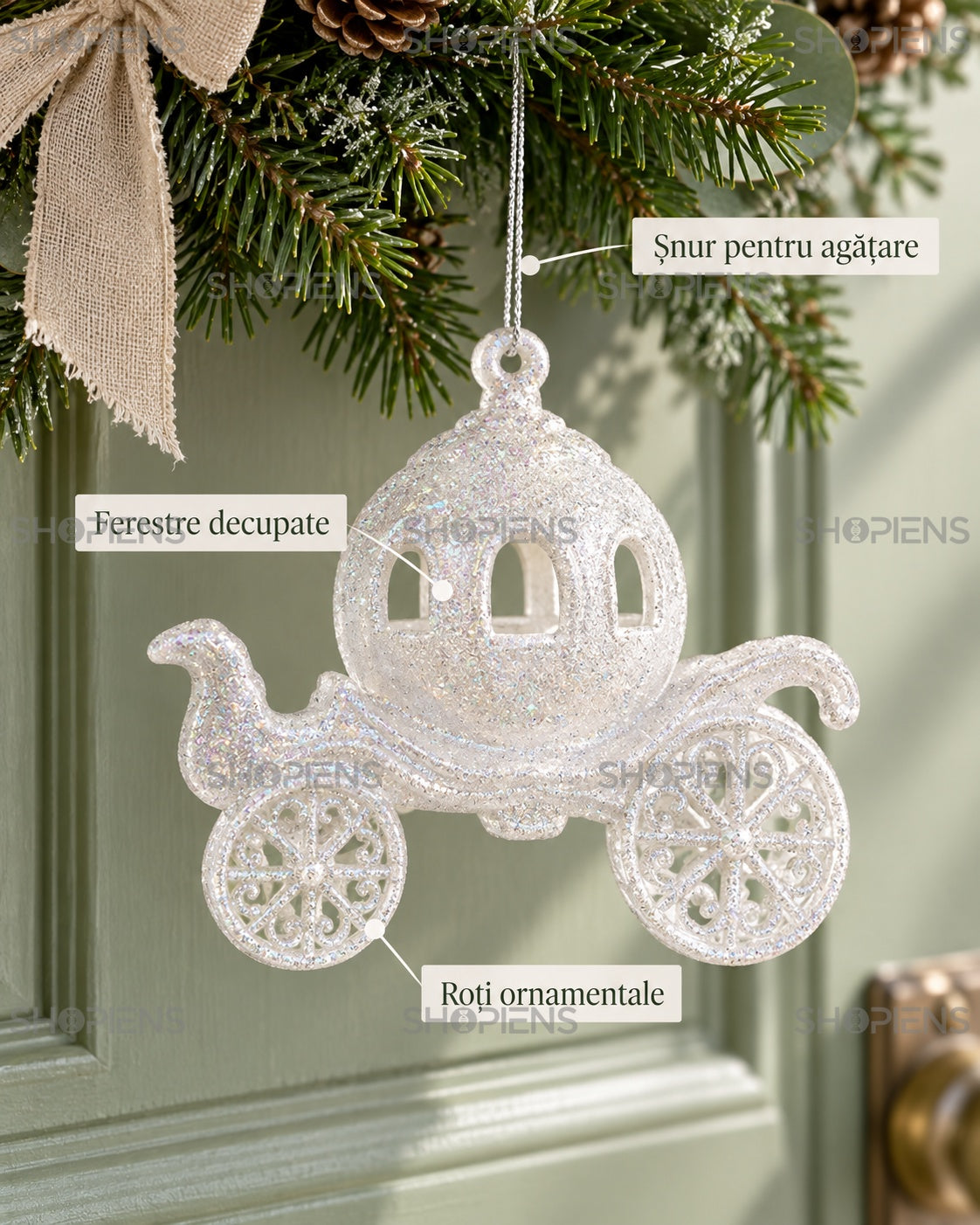 Detalii caleașcă alb pentru brad – Shopiens