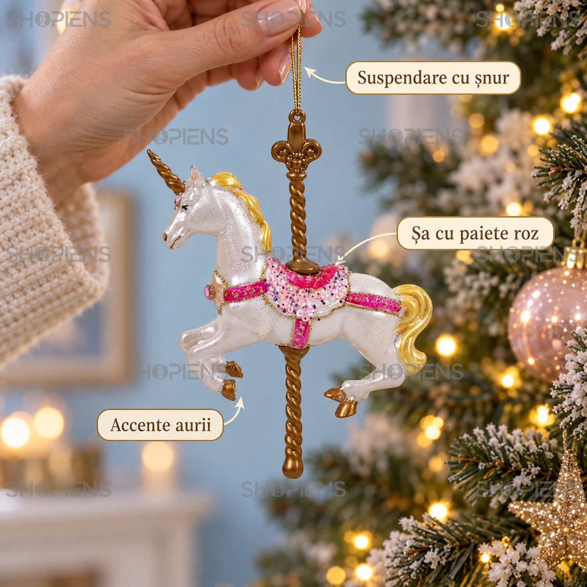 Detalii decorative căluț carusel alb-auriu – Shopiens