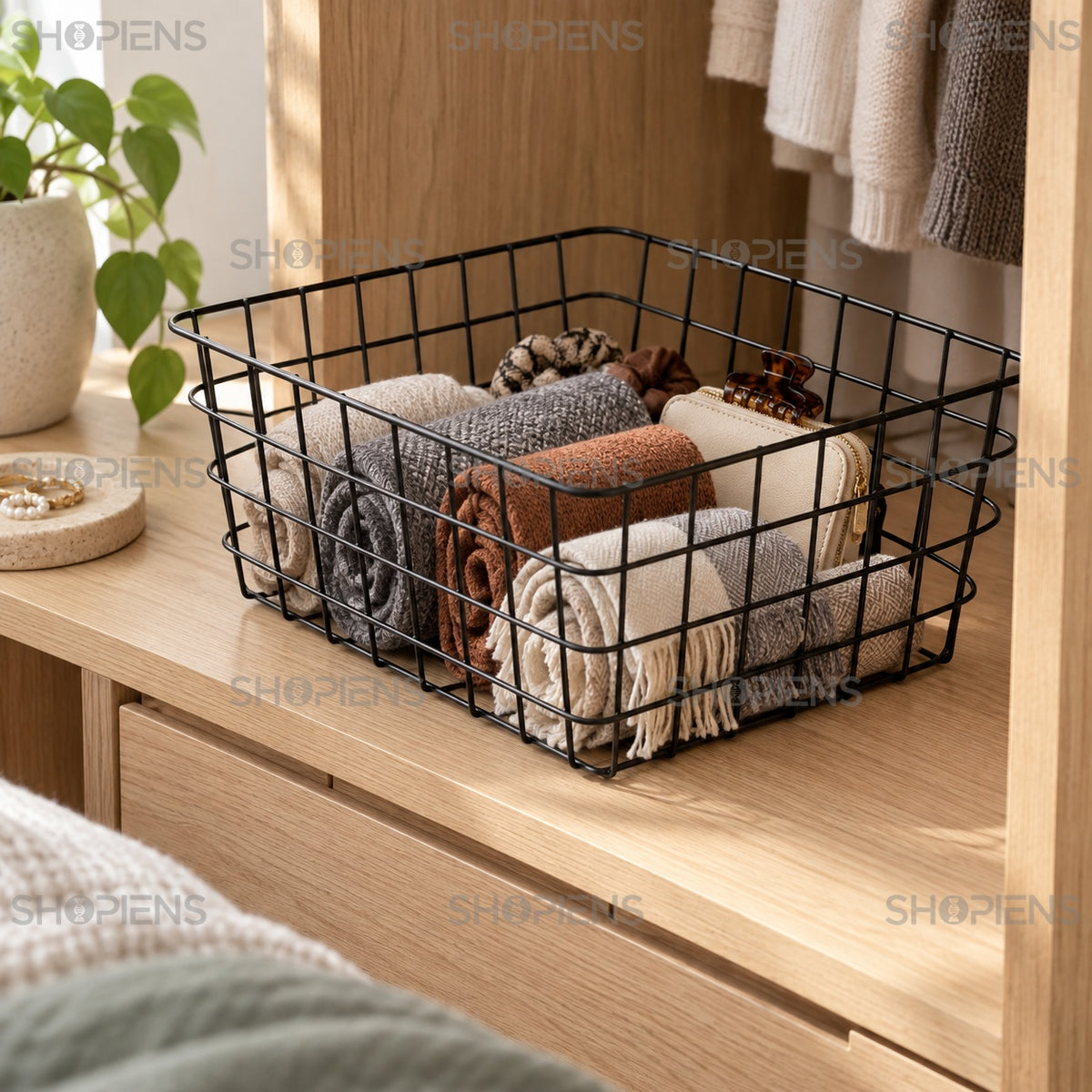 Coș negru din sârmă pentru raft, 32 cm