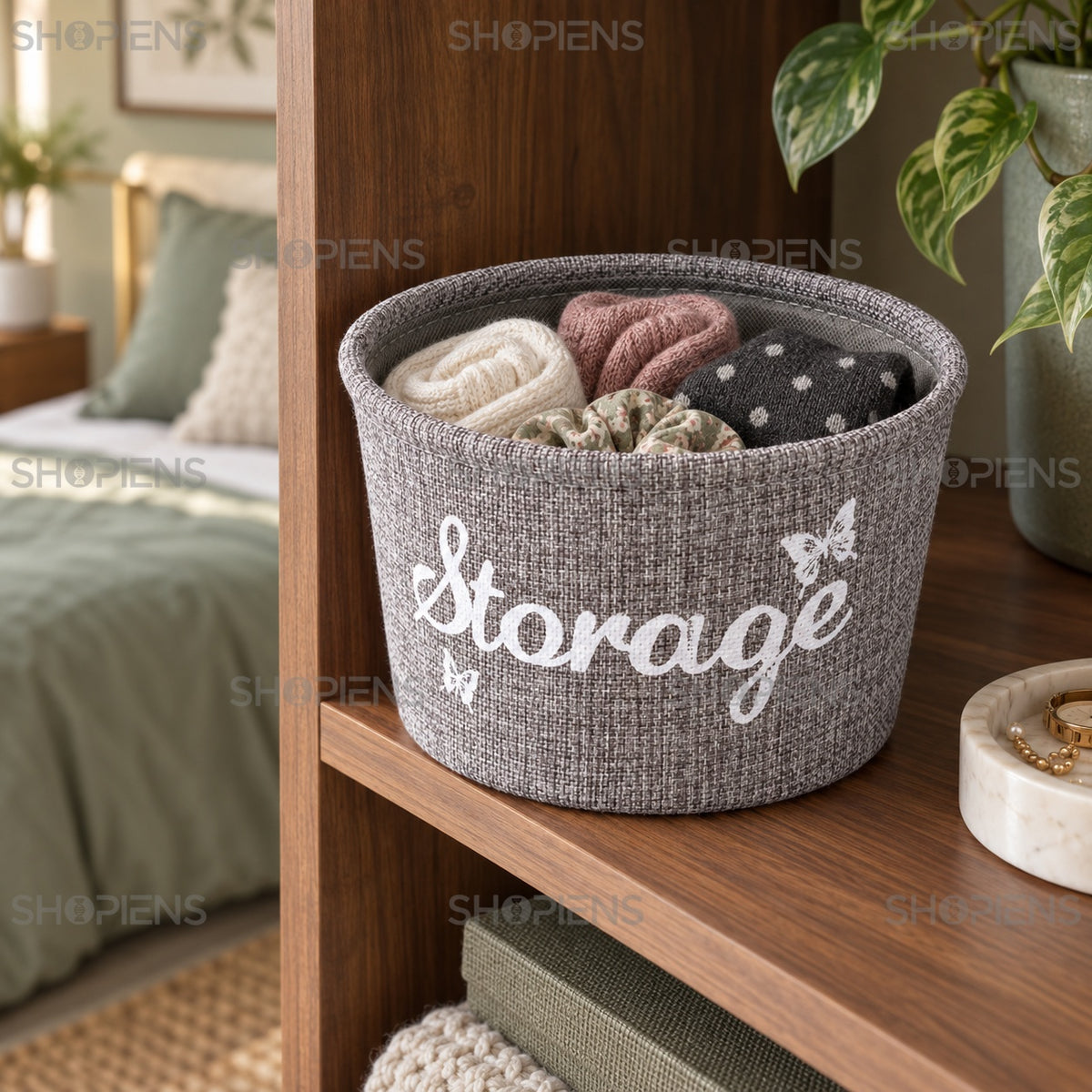 Coș textil gri pentru obiecte mici, 18 cm