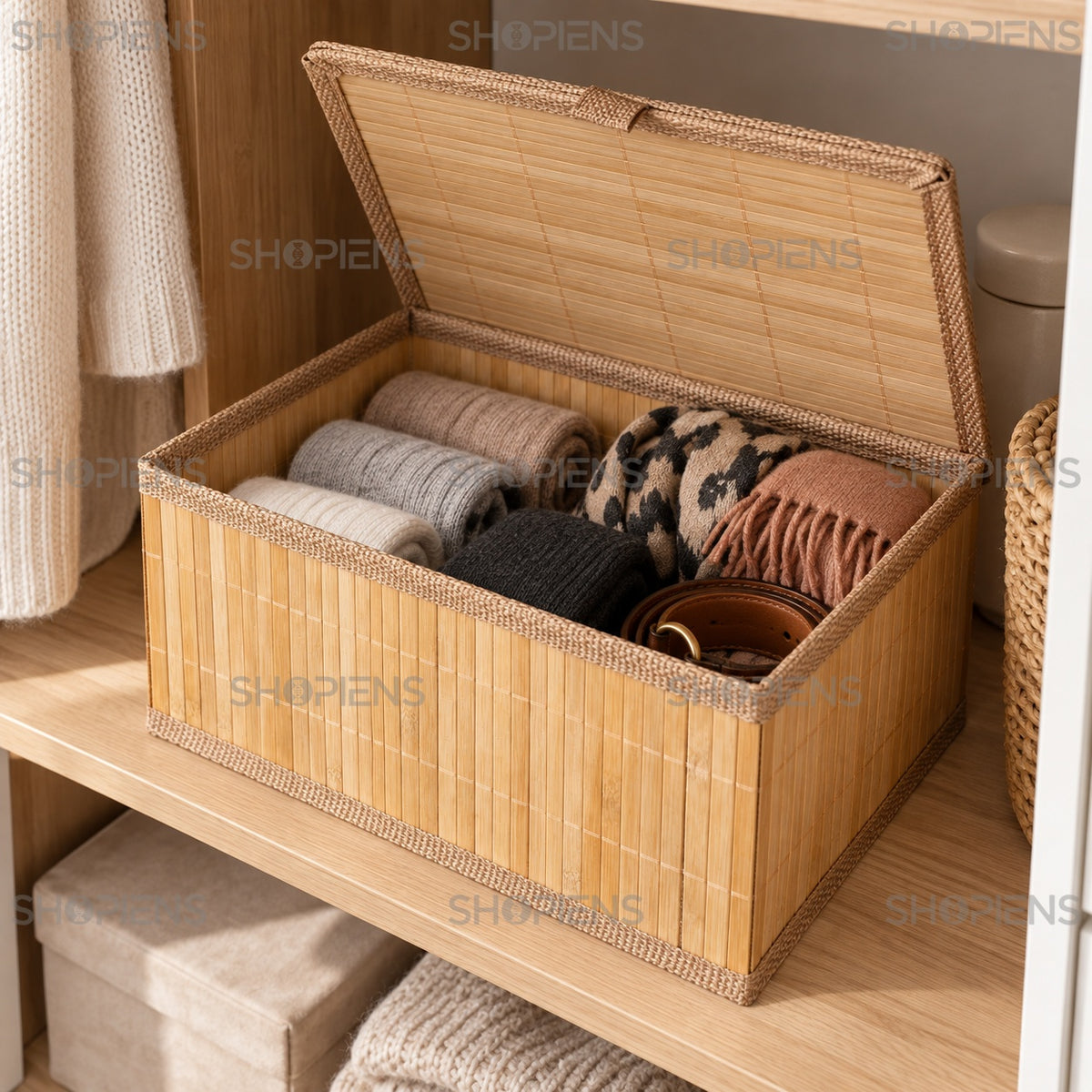 Cutie din bambus cu capac pentru textile