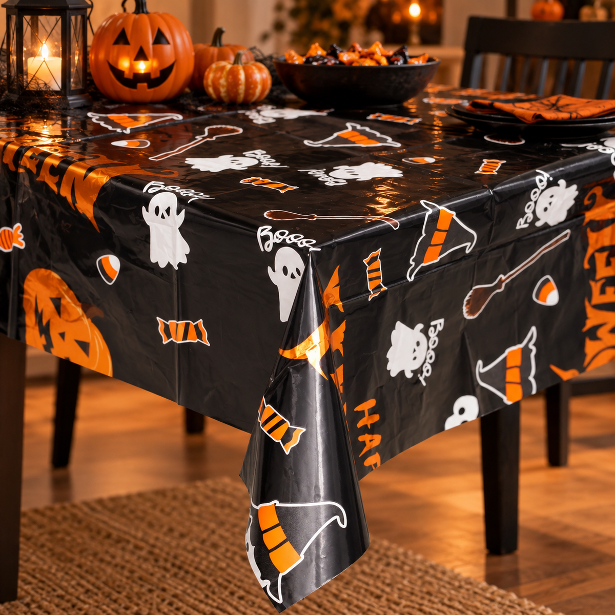 Fata De Masa Happy Halloween Cu Dovleci, 183 X 137 Cm - lifestyle principala - Shopiens