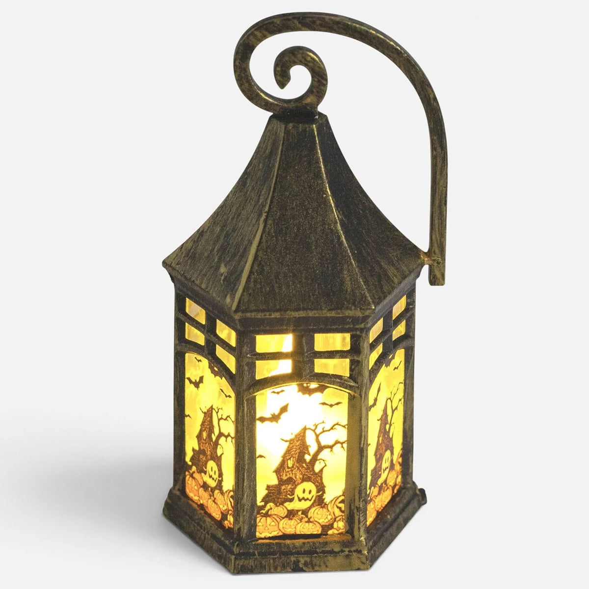 Felinar Bronz Cu Fantoma Si Lumanare Luminoasa, 14 Cm