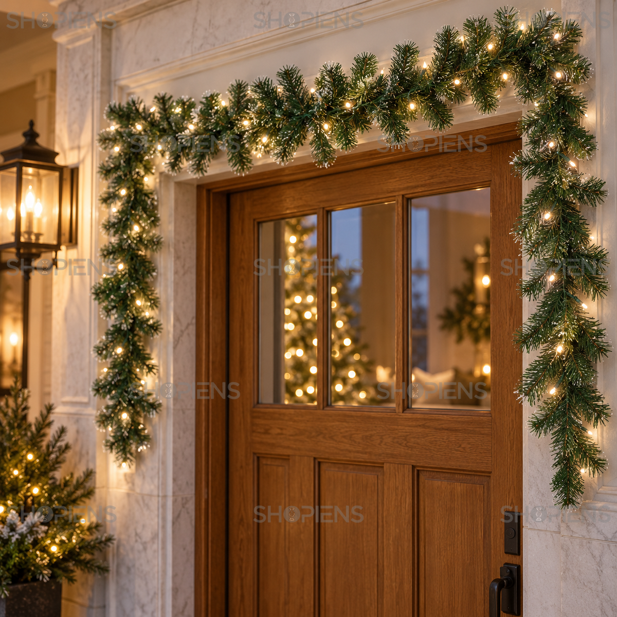 Ghirlandă ninsă cu 60 de LED-uri, 270 × 17 cm, montată la intrare, decor neinclus | Shopiens®