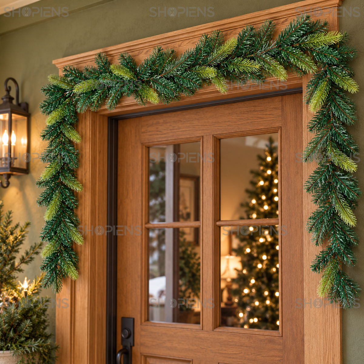 Ghirlandă verde cu 138 de ramuri, 270 × 10 cm, montată la intrare, decor neinclus | Shopiens®