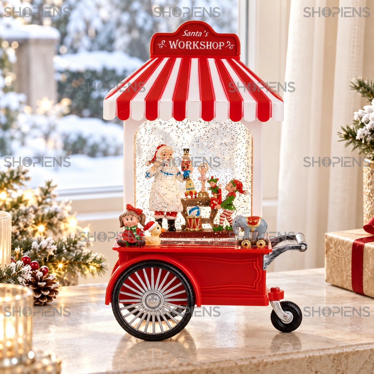 Decorațiune candy shop cu glitter, LED și muzică, 28 cm lângă fereastră, în decor de iarnă | Shopiens®