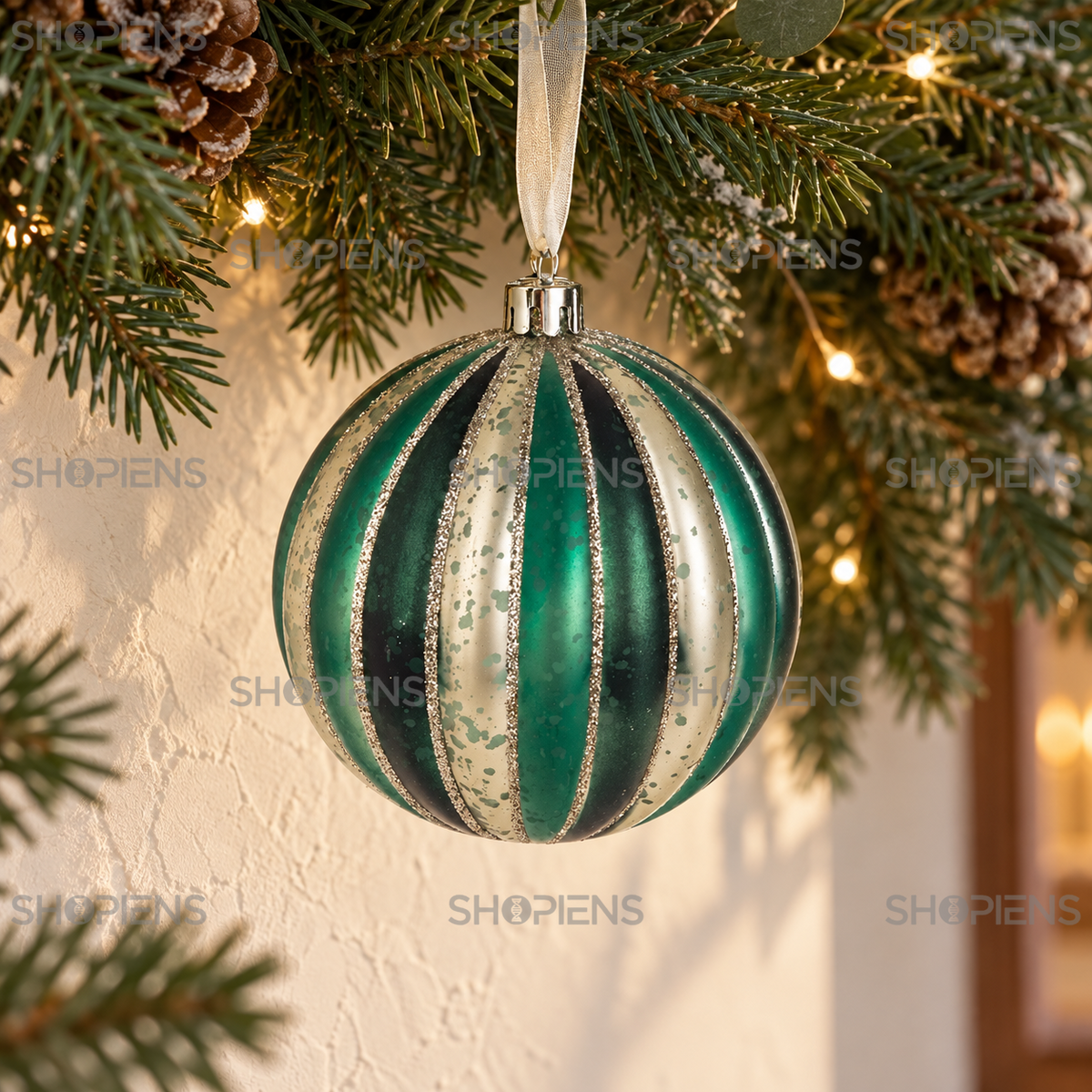 Glob Decorativ Bej-Petrol Cu Dungi In Relief, 10 Cm - in folosinta 2 - Shopiens