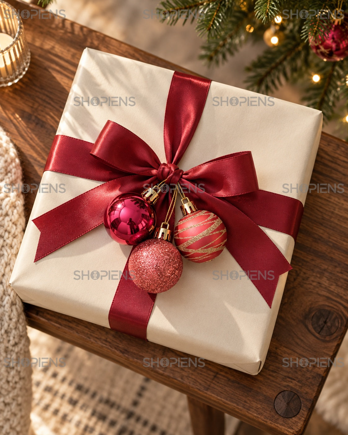 Set 12 globuri roz și roșii cu accente bej, 5 cm – decor pentru cadou – Shopiens