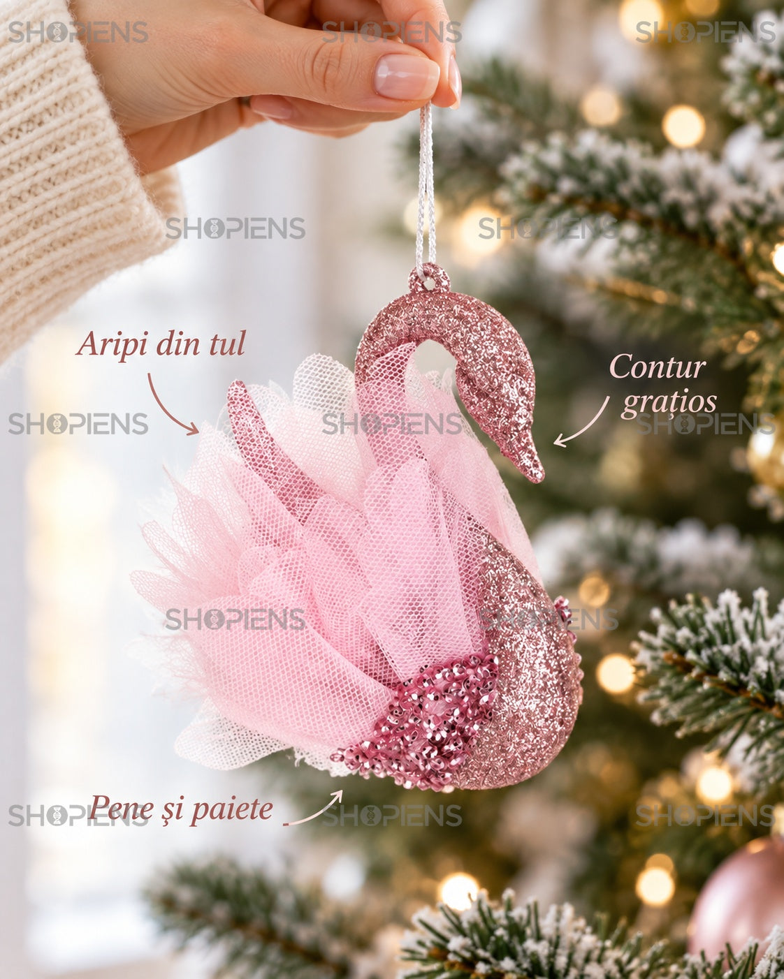 Detalii decorative lebădă roz pentru brad – Shopiens