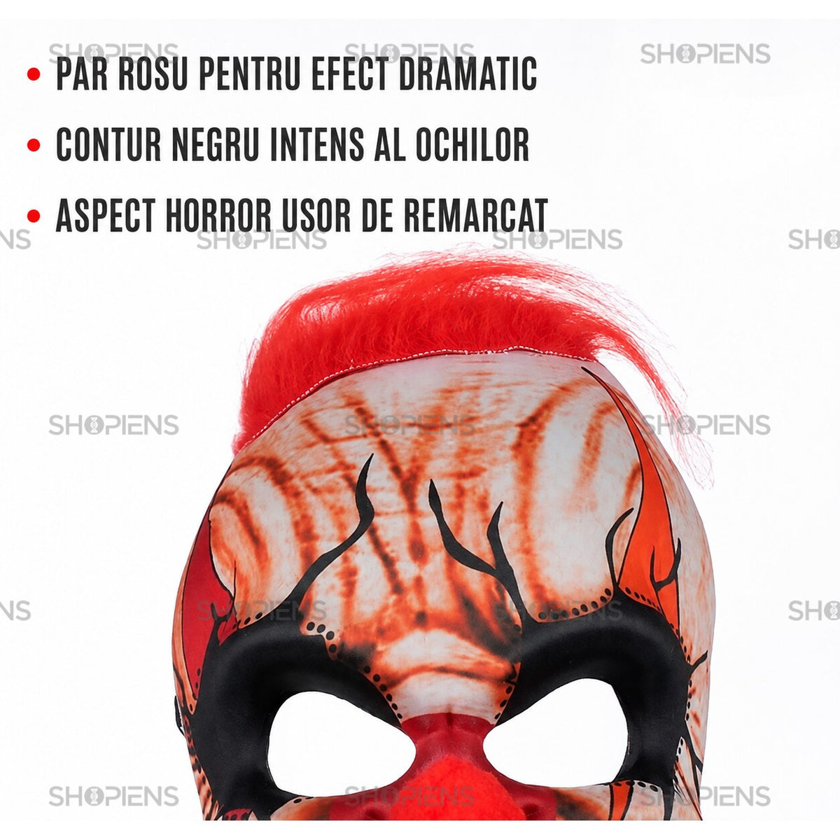 Mască Horror Clovn Zombie Cu Păr Roșu Și Nas Pompon - Shopiens