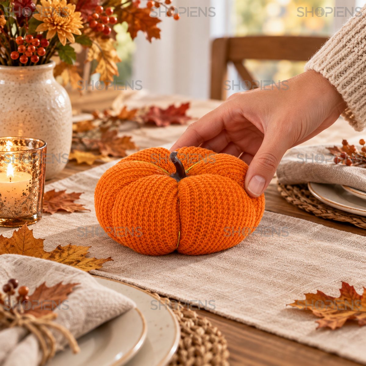 Mini Dovleac Tricotat Pentru Decor De Toamna, 11 Cm - in folosinta 2 - Shopiens