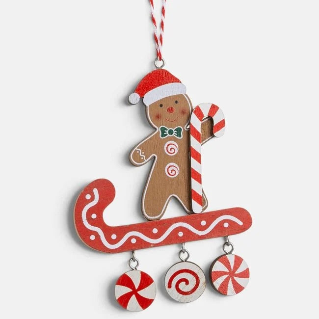 Omuleț gingerbread din lemn pe sanie, 10 × 14 cm, vedere produs | Shopiens®
