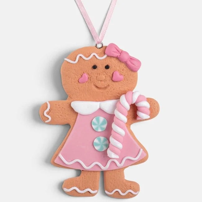 Omuleț gingerbread cu rochiță roz și bastonaș, 10 cm, vedere produs | Shopiens®