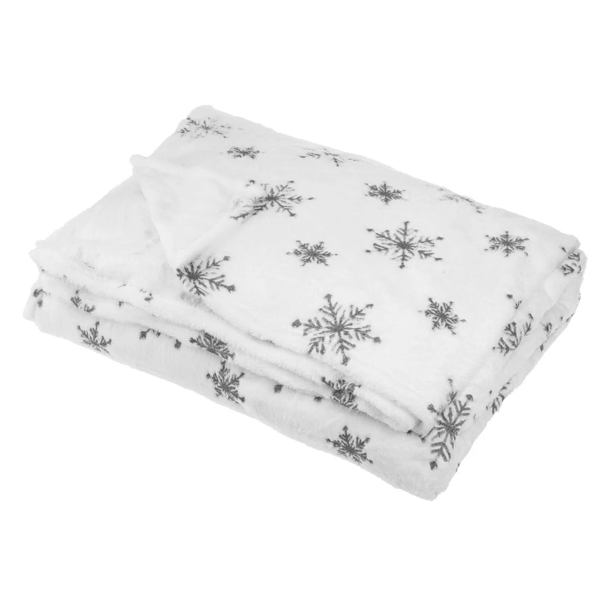 Pătură dublă albă cu fulgi argintii, 220 × 200 cm, vedere pliată | Shopiens®