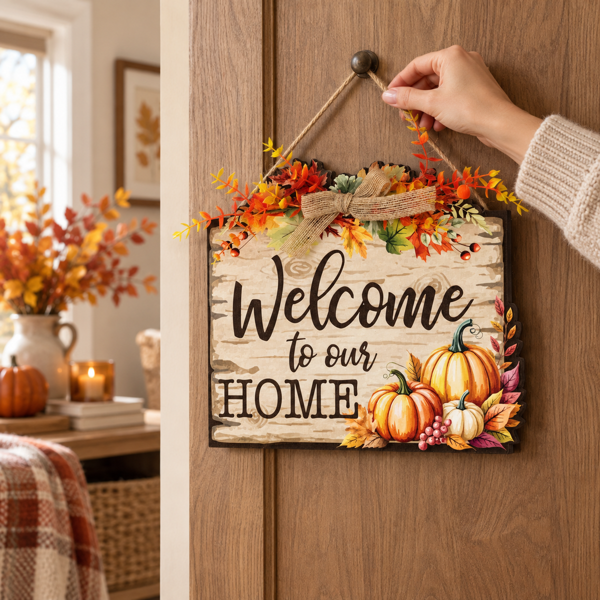 Placuta Din Lemn Welcome To Our Home Cu Dovleci - in folosinta 2 - Shopiens
