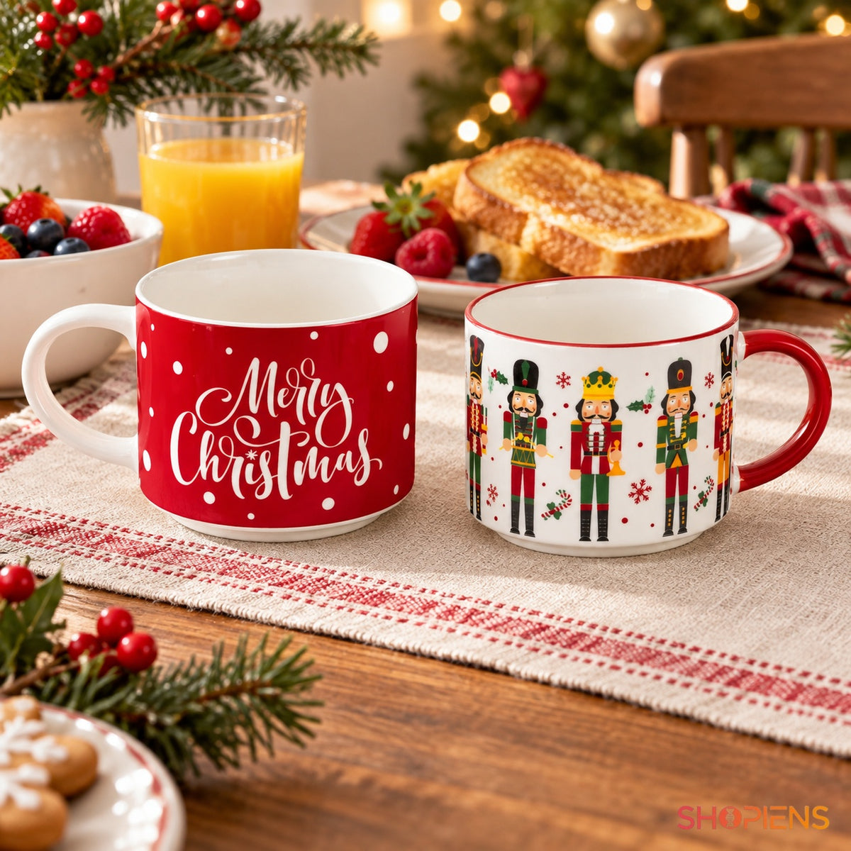 Set 2 căni festive cu Spărgătorul de nuci, 330 ml în decor festiv