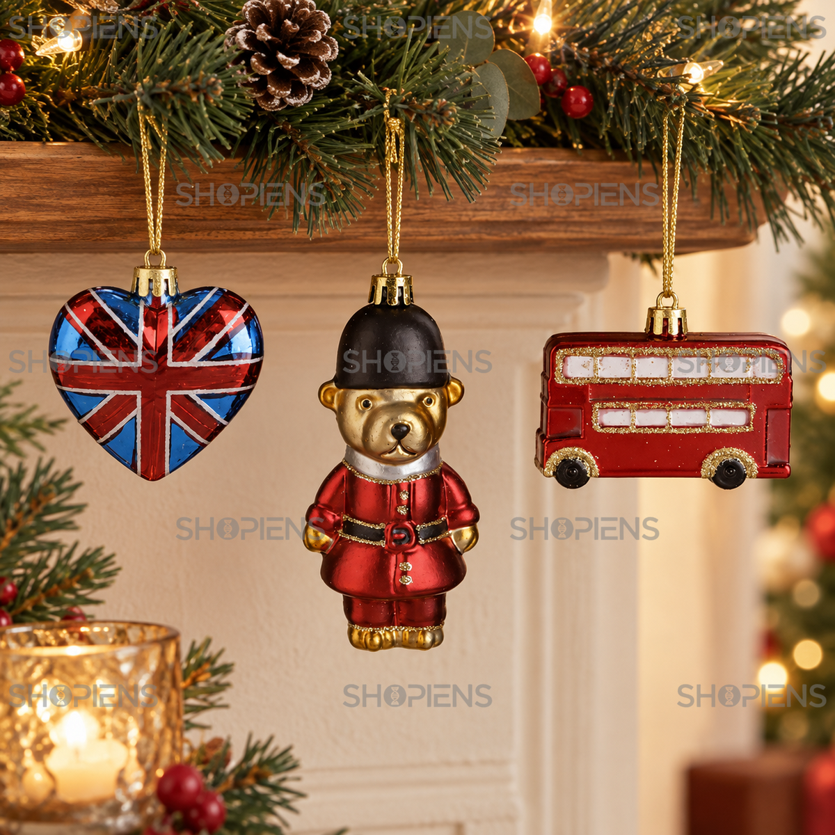 Set 3 Ornamente England: Inima, Ursulet Si Autobuz - in folosinta 2 - Shopiens