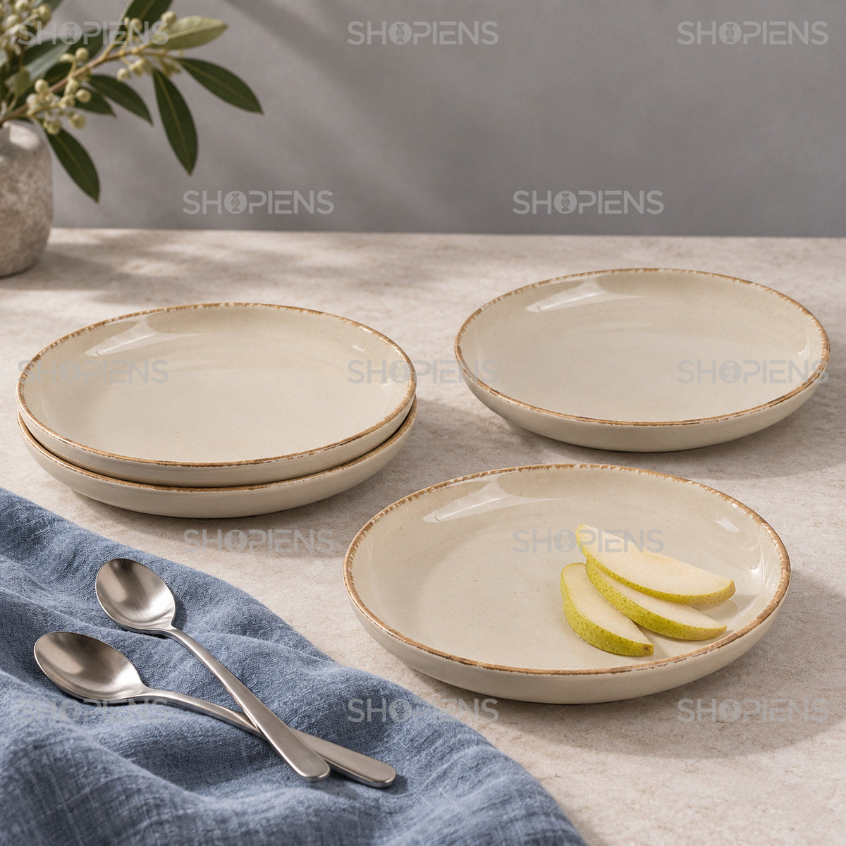 Farfurii ceramice bej, set de 4, 15 cm