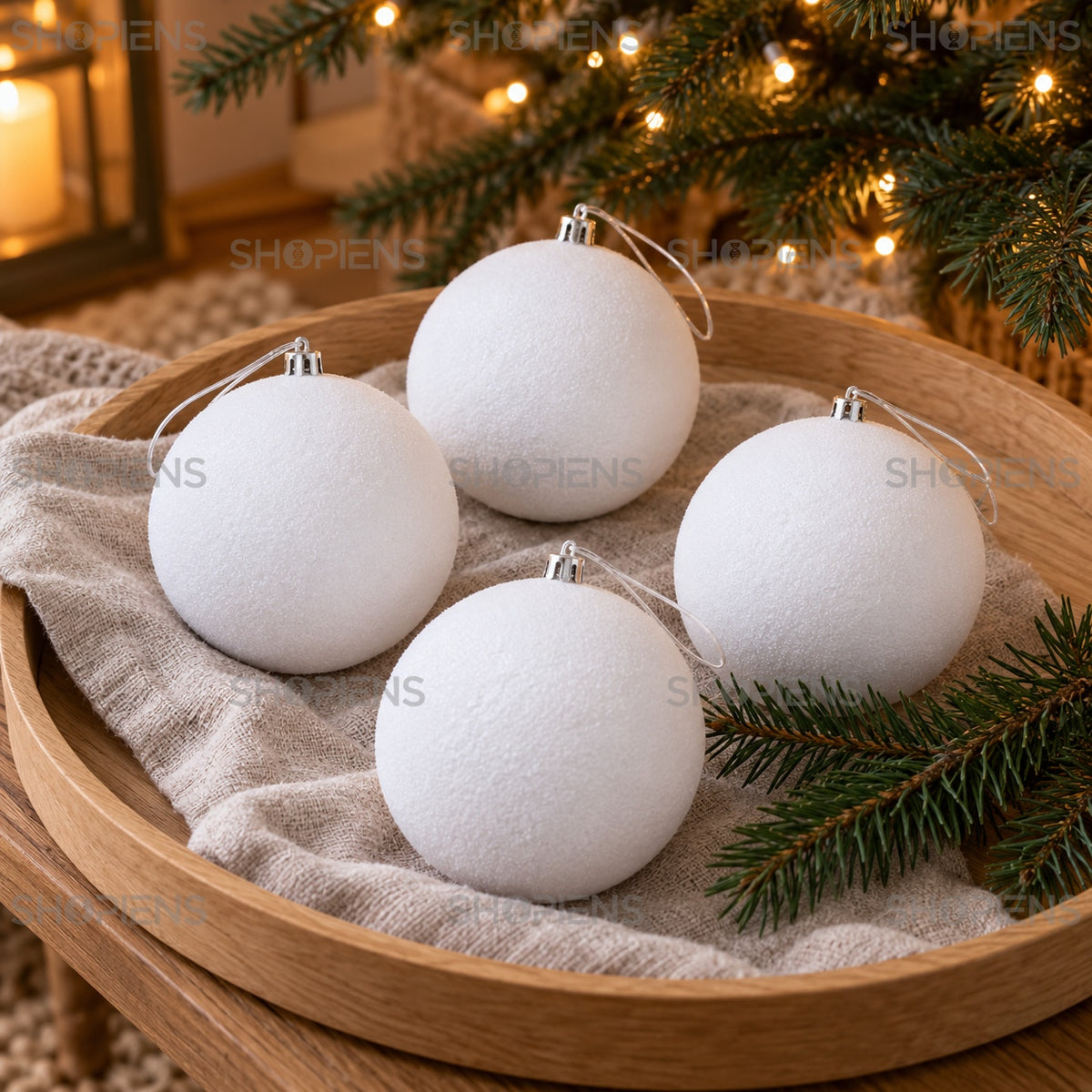 Set 4 globuri albe din spumă, Ø10 cm, aranjament festiv, decor neinclus | Shopiens®