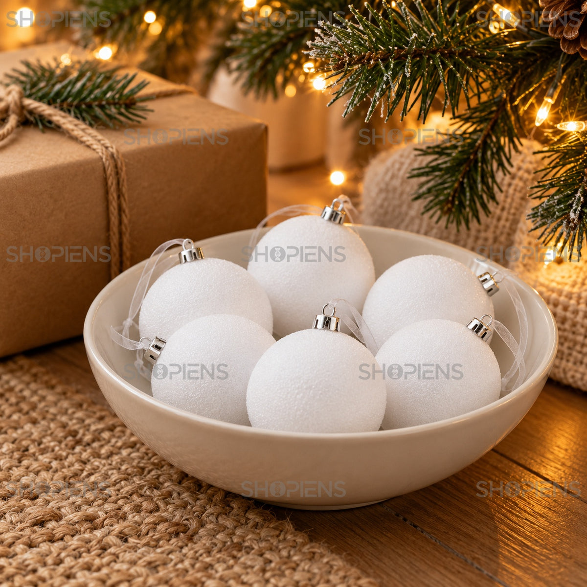 Set 6 globuri albe din spumă, Ø6 cm, aranjament festiv, decor neinclus | Shopiens®