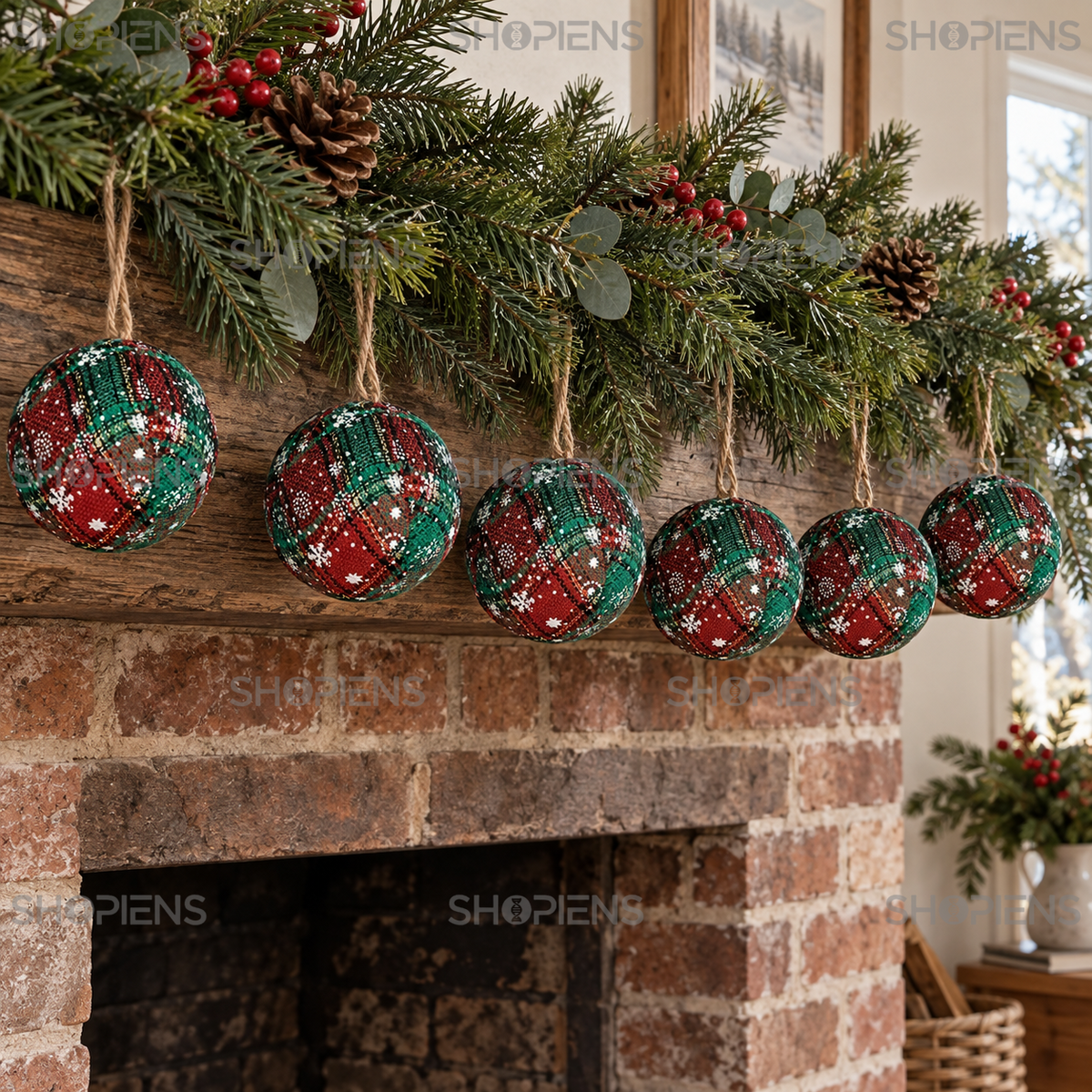 Set 6 Globuri Tartan Cu Fulgi Albi, 8 Cm - in folosinta 2 - Shopiens