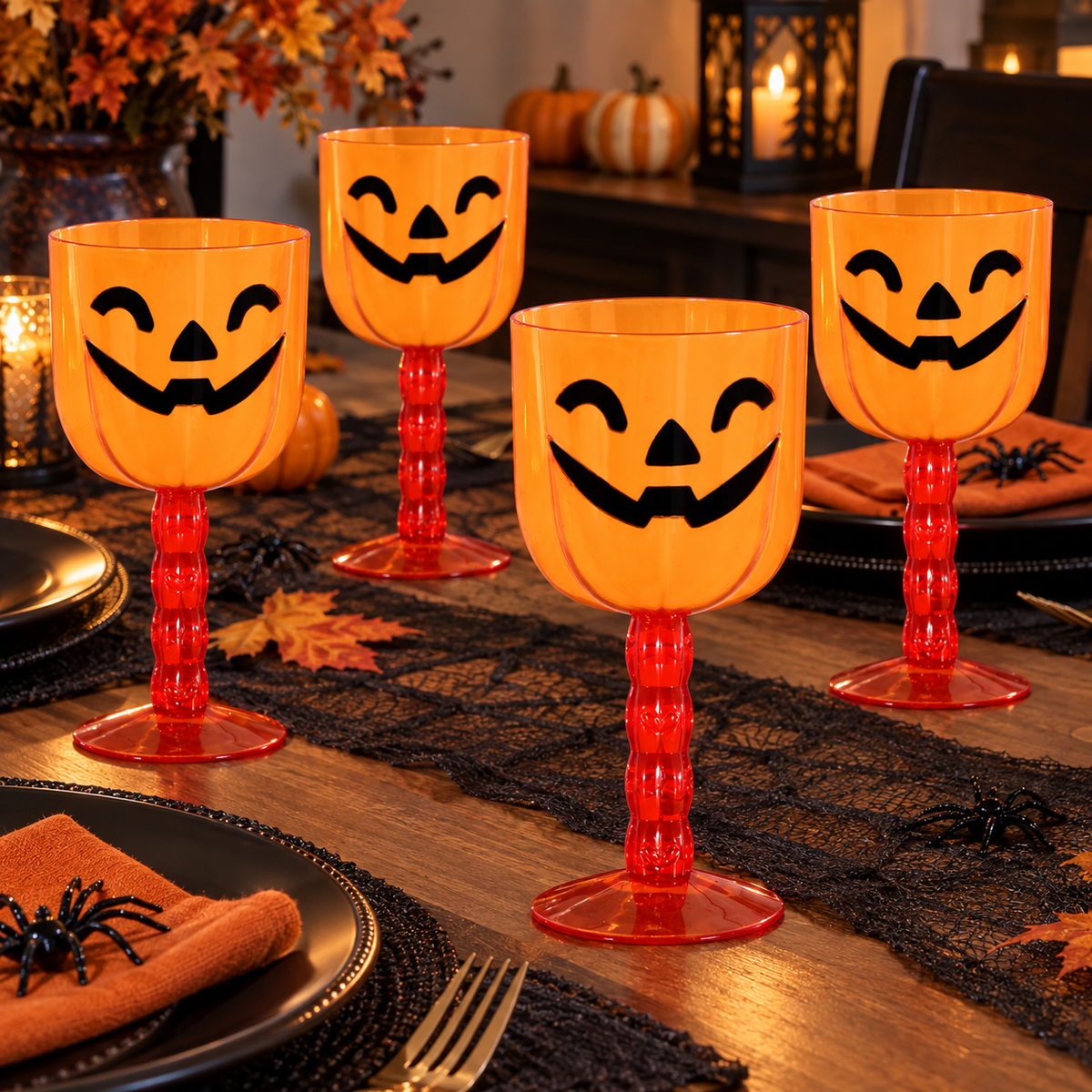 Set De 4 Pahare Dovleac Cu Picior Pentru Halloween - in folosinta 2 - Shopiens