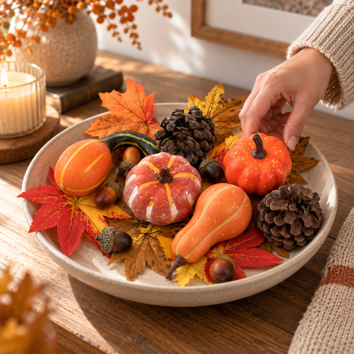 Set Decorativ De Toamna Cu Dovleci Si Ghinde, 17 Piese - in folosinta 2 - Shopiens