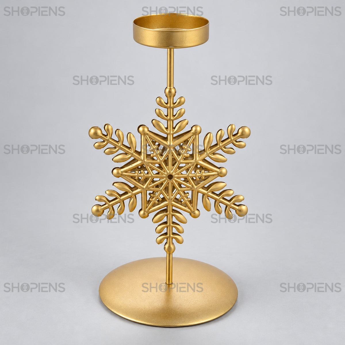 Sfeșnic de Crăciun auriu cu fulg de zăpadă, 17 cm | Shopiens
