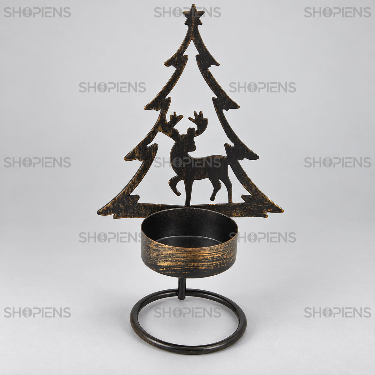 Sfeșnic de Crăciun bronz cu brad și ren, 14 cm | Shopiens