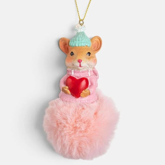 Șoricel cu inimă și pompon roz, 10 cm, vedere produs | Shopiens®