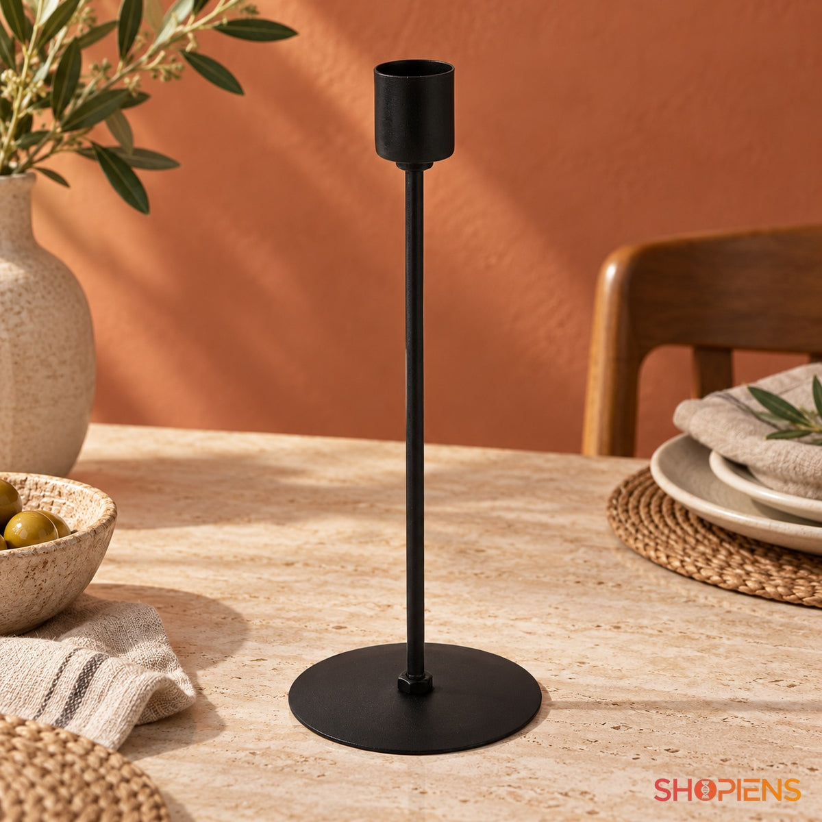 Suport Înalt pentru Lumânare din Metal Negru, 20 cm