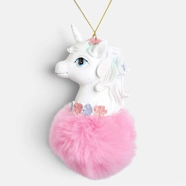 Unicorn alb cu pompon roz, 10 cm, vedere produs | Shopiens®