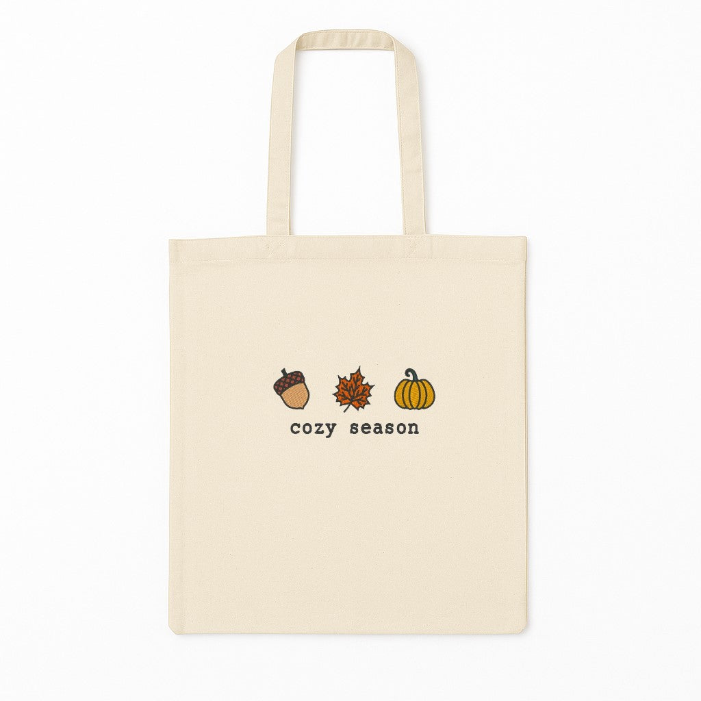 Tote Bag Brodat Cozy Season Cu Ghinda Frunza Dovleac