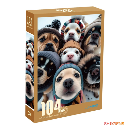 Puzzle cu căței în căciulițe, 104 piese