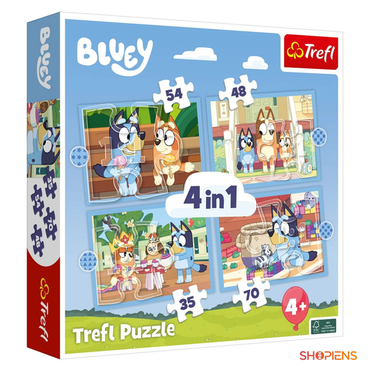 Set puzzle Bluey și prietenii 4 în 1