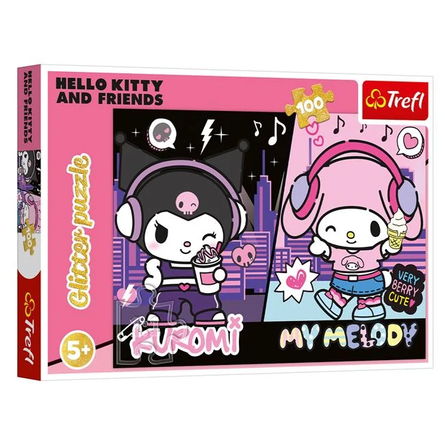 Puzzle Kuromi și My Melody cu sclipici, 100 de piese