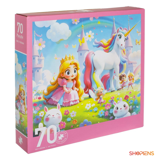 Puzzle rotund cu prințesă și unicorn, 70 de piese